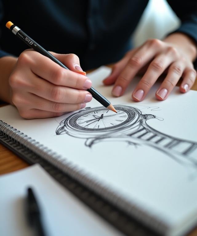 デザイナーが新しい腕時計のスケッチを描いている手元。